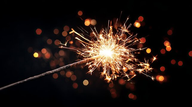 A burning sparkler on a black background