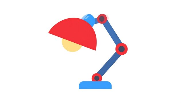 Stylized illustration of a red and blue articulated desk lamp with a glowing bulb on a white background - Powered by Adobe