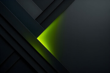 Dark geometric background with neon green light