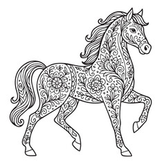 Decorative Horse Illustration (ornamental folk-style horse, symbol of 2026)