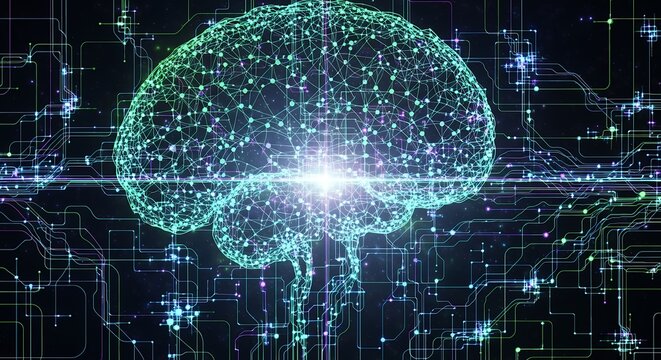 Artificial intelligence brain with circuit board connections on dark background. Concept for machine learning, neural network and deep learning - Powered by Adobe