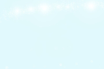 Abstract horizontal composition with glowing white sparkle line and bokeh lights placed at the top edge on a transparent background. Airy blue backdrop, perfectly suited as festive overlay