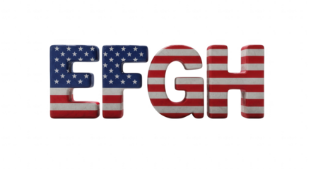American flag textured alphabet letters efgh, a symbolic patriotic 3d render.