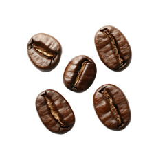 Five coffee beans isolated on black
