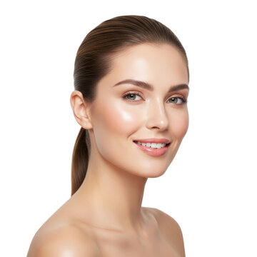 Natural Beauty Portrait of a Smiling Woman with Radiant Skin
