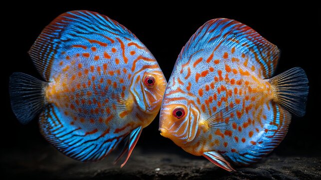 Bright Symphysodon discus in clear aquarium water