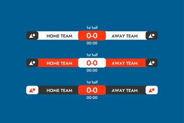 Red and black vector bottom banners, game score, team sport, match broadcast