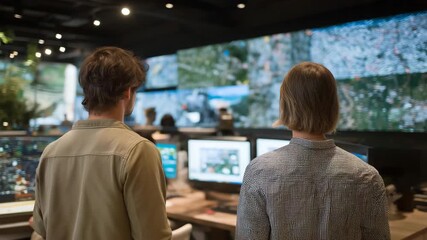 Modern newsroom interior with reporters and editors coordinating global coverage through massive digital wall screens, displaying live satellite data, social media trends, and international news - Powered by Adobe