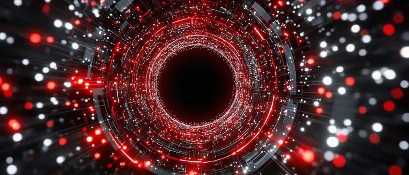 Warp Speed: A futuristic wormhole or portal, pulsating with vibrant red and white energy, creates an entrancing tunnel towards the unknown. The dark.