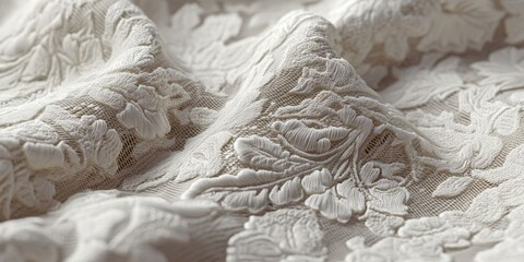 Obraz premium Elegant White Lace Fabric Texture with Shadows and Transparency