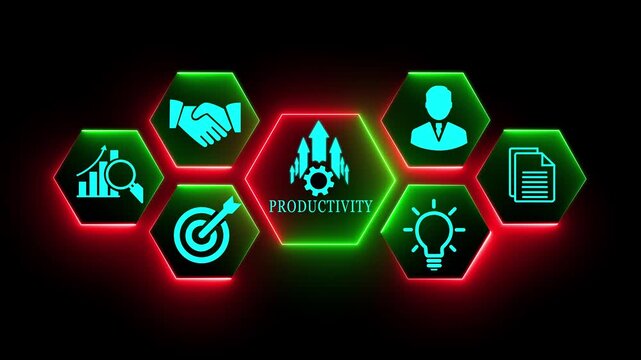 Productivity process concept on the transparent background. Productivity icon for efficient and effective industrial management, lean cost and productivity growth. Motion graphics of efficiency ...
