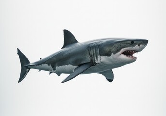 Fototapeta premium Large Realistic Shark Model with Open Mouth in White Background
