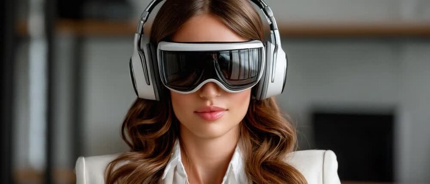 Virtual Serenity: A poised individual embraces technological advancement, donning virtual reality headset to dive into an experience of digital sanctuary. 