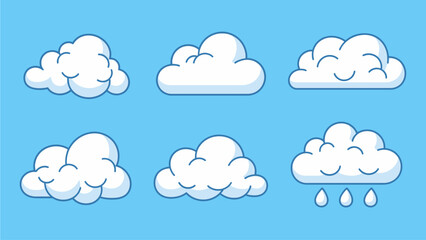Cartoon Clouds Collection on Blue Sky