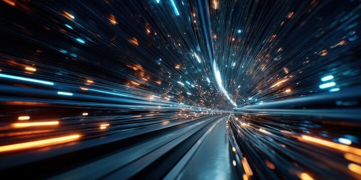 Futuristic High-Speed Data Transmission with Blue Fiber Optic Cables