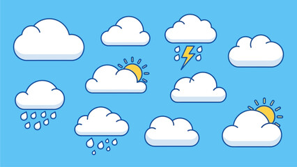 Cartoon Clouds Collection on Blue Sky