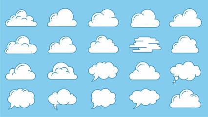 Cartoon Clouds Collection on Blue Sky