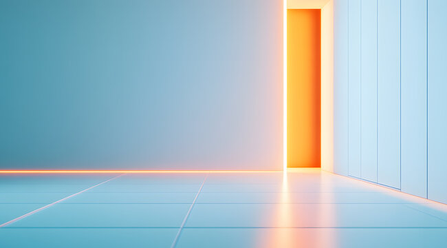 The Orange Light and Shadow Gate in Minimalist White Space
