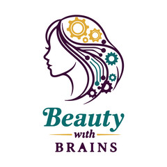 Beauty with Brains Logo Vector Design & Intelligence and Beauty Logo Template