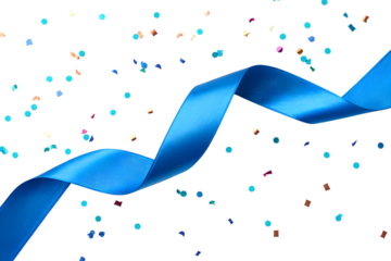 The blue ribbon and confetti can be separated from a transparent background for decorating various festivals.