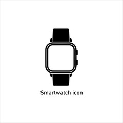 Minimal Smartwatch Icon Vector, Modern Wearable Device Silhouette, Square Screen Watch Symbol Isolated on White Background for Digital Design

