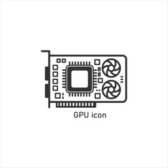 Graphics Card GPU Icon Vector, Modern Video Adapter Line Illustration, Computer Hardware Symbol Isolated on White Background Design Template


