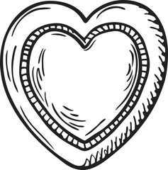 Hand drawn heart outline, black and white romantic symbol, love concept, simple doodle for decoration or greeting card