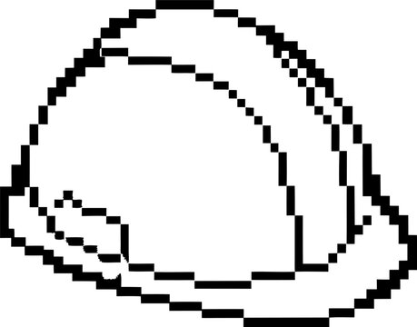 Pixel art construction helmet, black outline safety hard hat, minimalist digital icon, protective gear for workers
