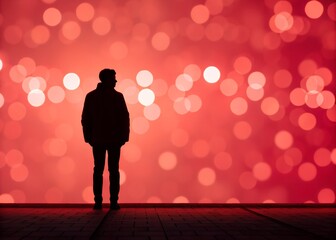 Abstract gradient red background with glowing bokeh lights and soft silhouette dreamy blur modern minimal backdrop for posters invitations web banners social media graphics and elegant design