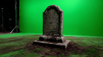Isolated blank gravestone on a green screen for Halloween promotions