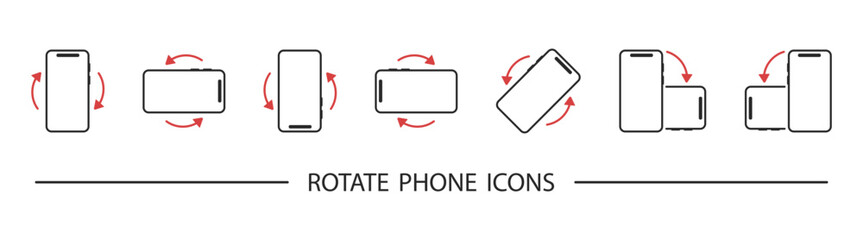 Rotate Mobile and Smartphone Icons — Screen Orientation, Flip, Tilt, and Swipe Vector Set for App, Device, and Technology on Transparent Background