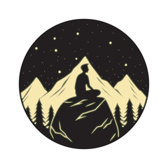 Traveler With Backpack Exploring Steep Mountain Ridge Silhouette