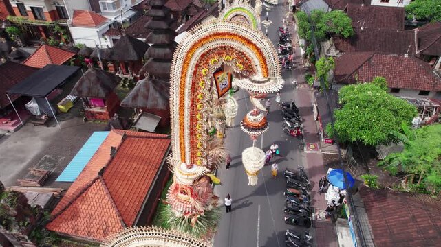 Aerial View of Penjor Decorations in Banjar Tegaljaya, Bali