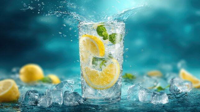 Refreshing Lemon Mint Detox Water With Ice for Weight Loss and Hydration on a Bright Summer Day