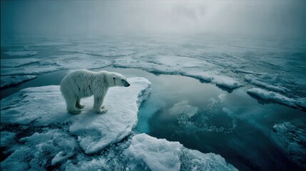 Fototapeta premium Polar bear standing on ice looking towards open water