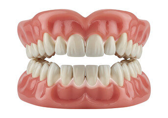 Obraz premium Full set of artificial teeth and gums displayed against a neutral background