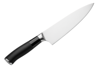 Professional stainless steel kitchen utility blade is isolated on a dark background