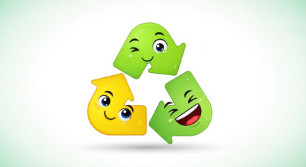 Happy Cartoon Recycling Symbol With Smiling Faces