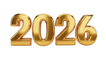Golden 2026 numbers isolated on transparent background