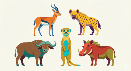 Obraz premium Modern Editorial Wildlife Art — Elegant Line Style Abstract Safari Animals — High-End Vector Composition Minimal Jungle Animals — Artistic and Stylish Elegant Nature Fauna 