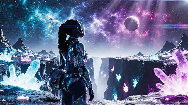 Cinematic Explorer Silhouette on a Futuristic Alien Planet