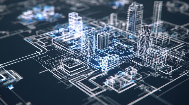 Digital City Blueprint Displaying a Complex Technology Network