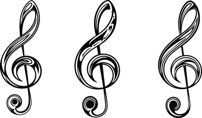 Treble Clef Icon Set, Ornamental Musical Symbol Vector illustration