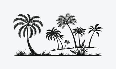 Obraz premium Tropical palm tree silhouettes on beach vector illustration