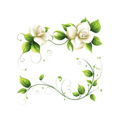 White roses with green leaves on black background