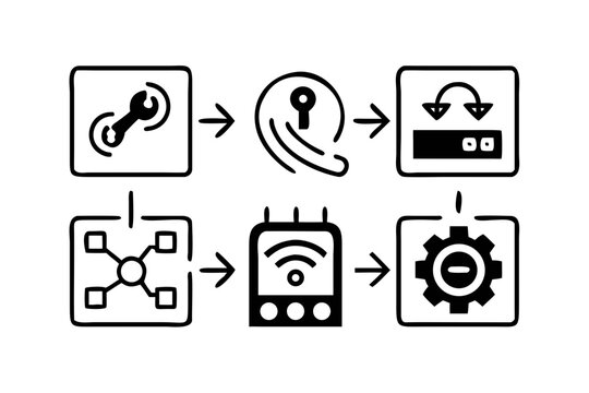 Network configuration and security setup process flow diagram icon