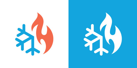 A striking dual-meaning logo combining snow and fire elements, symbolizing balance between cold and heat, contrasting forces, and dynamic energy in a modern design.