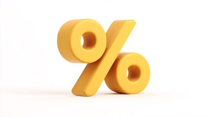 3d yellow percentage symbol on white background with shadow