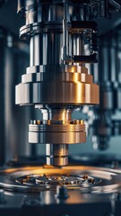 Fototapeta premium Industrial machinery with metallic components and glowing light.