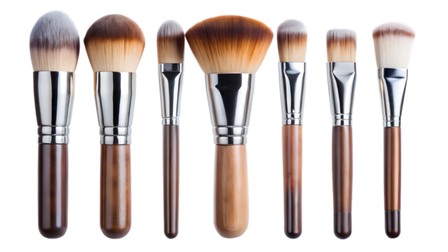 Makeup brushes set for professional beauty isolated on transparent background